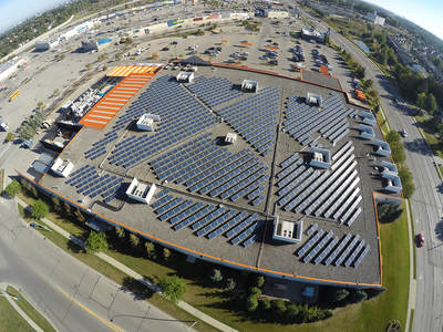 Aerial photo of Home Depot roof in Kitchener