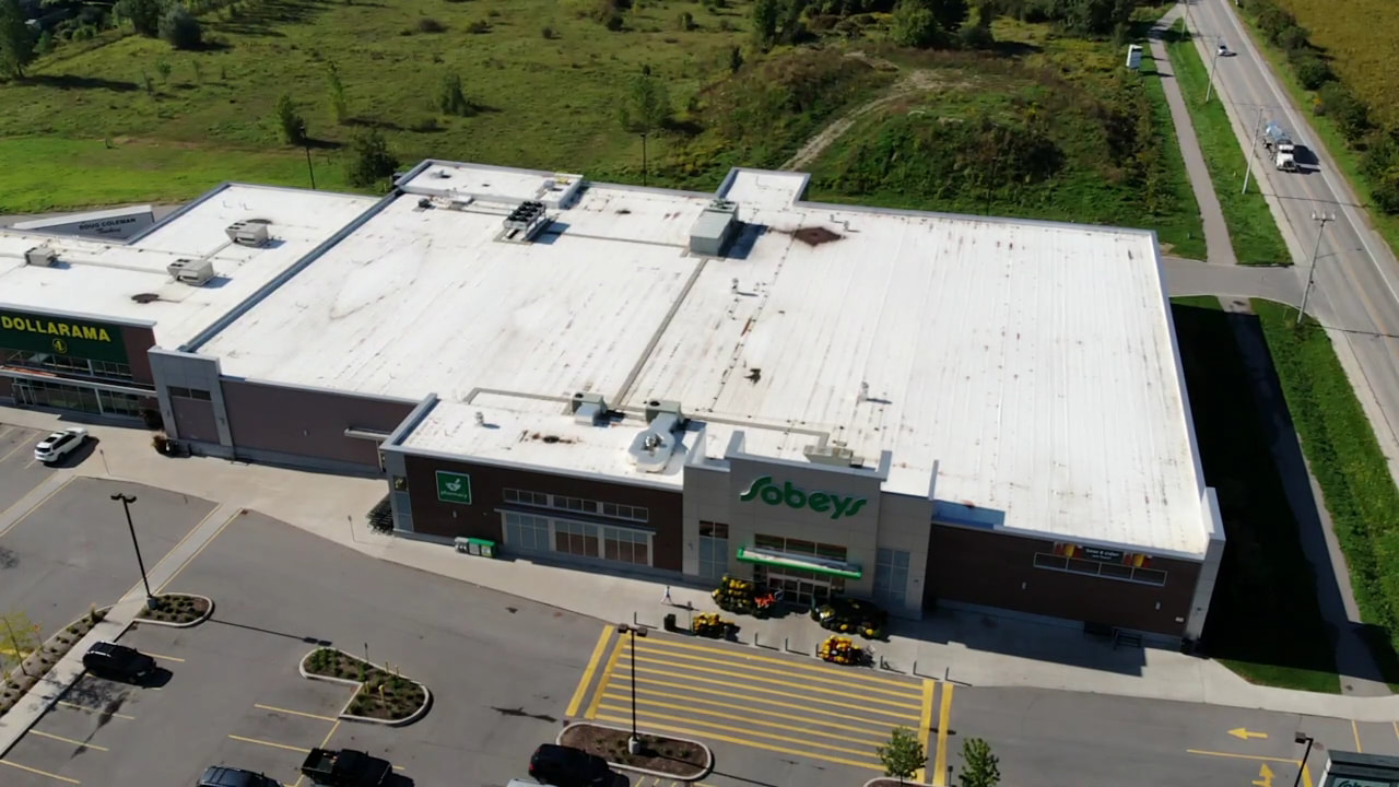 Aerial photo of Sobyey's roof in Stratford, Ontario