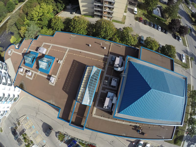 Aerial photo of Evergreen Seniors Community Centre roof in Guelph