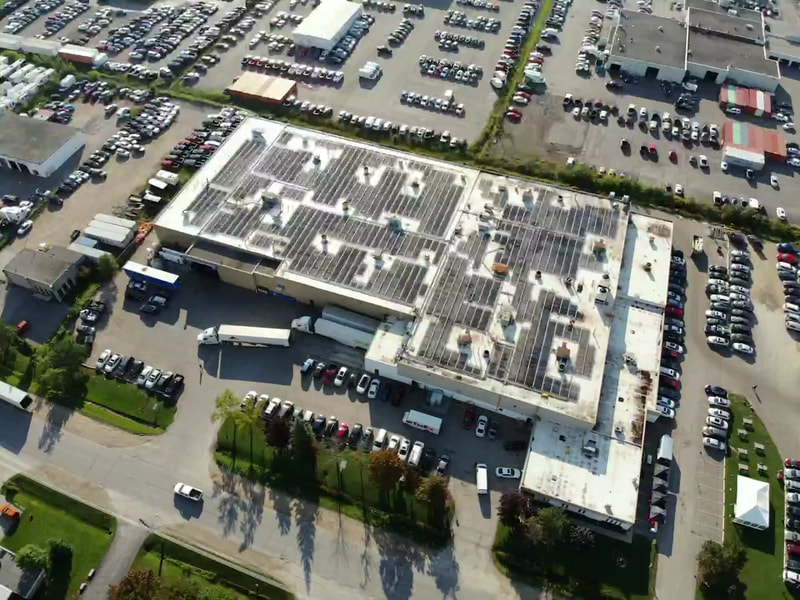 Aerial photo of commercial flat roof in Guelph Ontario