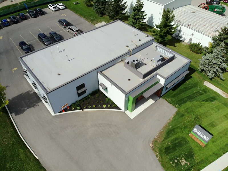 Aerial photo of roof top of Smile Town dentistry in Waterloo, Ontario