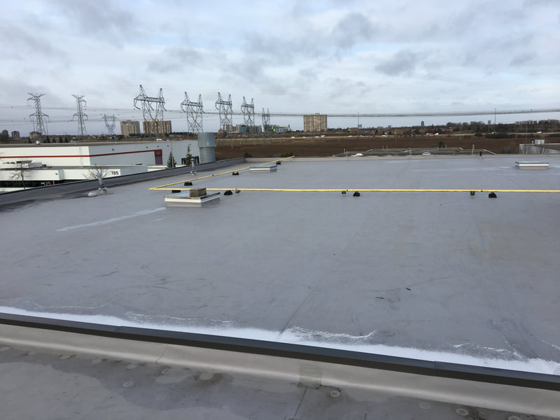 Aerial photo of Tresman Steels' commercial flat roof located in Mississauga